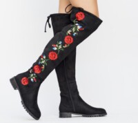 Cizme Peste Genunchi cu Imprimeu Aurora Negre